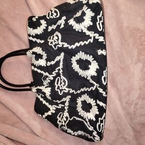 Jones New York Black Tote with White Embroidered Pattern Obo